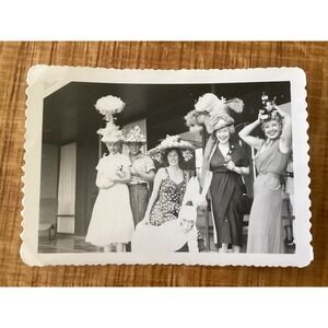 Vintage 1952 Easter Party Snapshot Photo Rabbit Costume Scalloped Edge 1950s BW